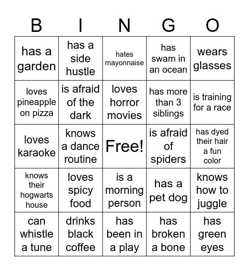 Human Bingo Third Variation Bingo Card