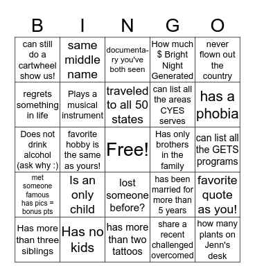 Rising Sun Energy Center Bingo Card