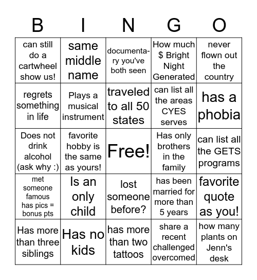 Rising Sun Energy Center Bingo Card