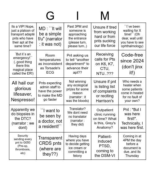 GIM (Passive) Bingo Card