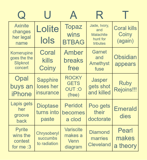 QUARTZ!!!! Bingo Card