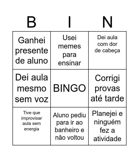 Bingo das situações Bingo Card