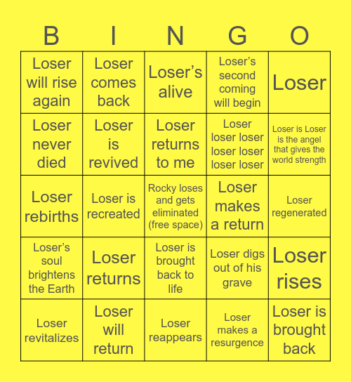 Lightning’s Bingo Card