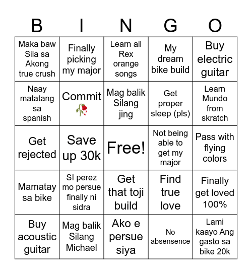 My guess Bingo Card