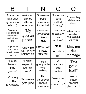 LOVE ISLAND Bingo Card