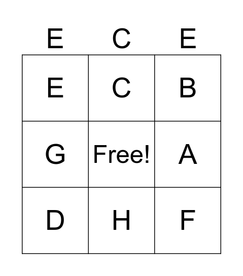ECE Open House Bingo Card