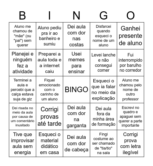 BINGO DAS SITUAÇÕES Bingo Card