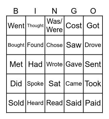 Irregular Verbs! Bingo Card