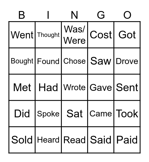 Irregular Verbs! Bingo Card