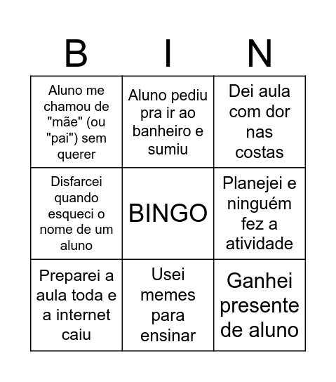 BINGO DAS SITUAÇÕES Bingo Card