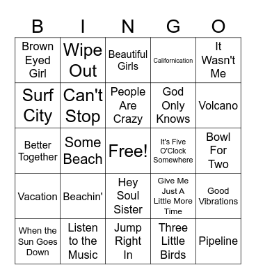 Beach Music Bingo Card