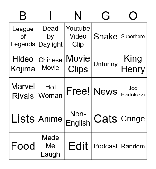 Untitled Bingo Card