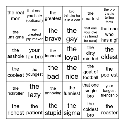 BINGO TO DO WHIT ASSHOLES Bingo Card