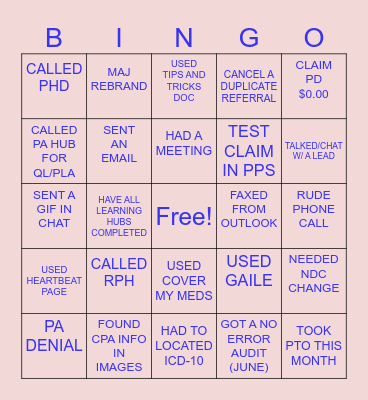CARELON BV BINGO Card