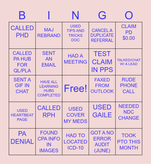 CARELON BV BINGO Card
