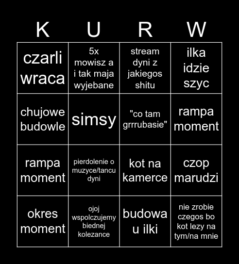 Babskie pierdolenie Bingo Card