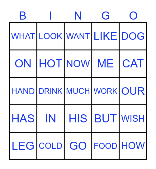 First words Bingo Card