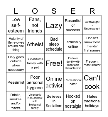 Loser bingo Card