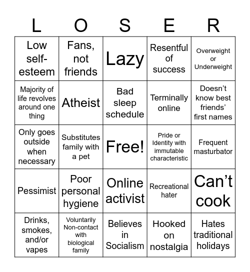 Loser bingo Card