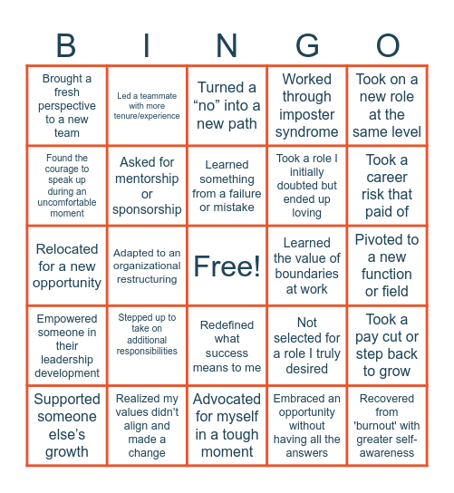 "Career Journey Bingo" Bingo Card