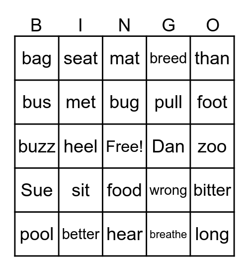 Pronunciation Bingo Card