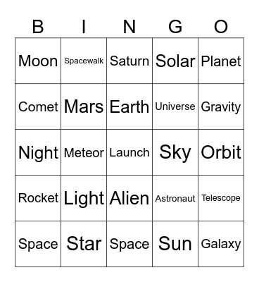 Space Adventure Bingo Card