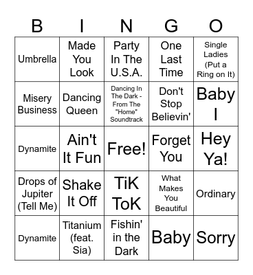 Spotify Bingo Card