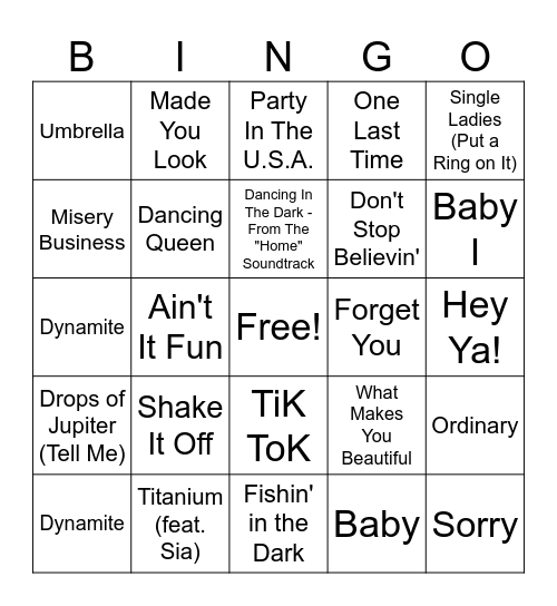 Spotify Bingo Card