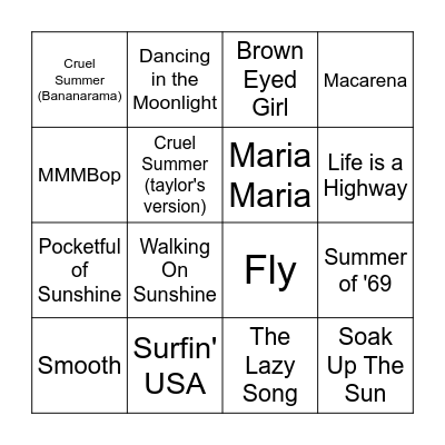 Summertime Fun Bingo Card