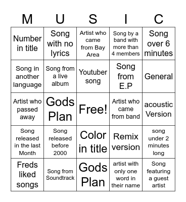 Spotify Bingo Card