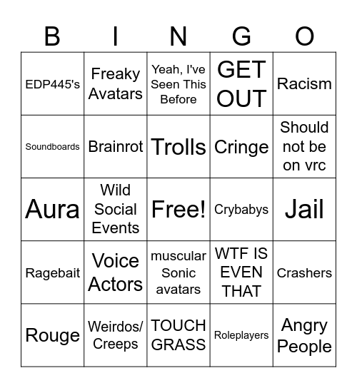 Sonic VRC Bingo Card