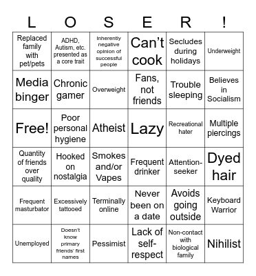 Loser Bingo Card