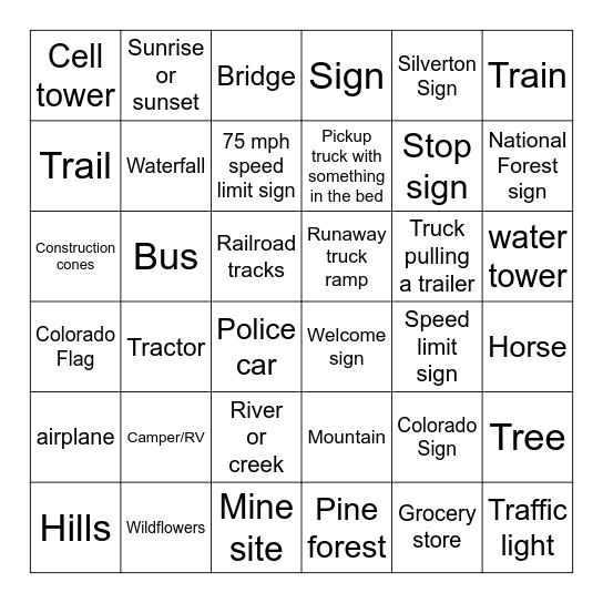 Colorado Bingo Card