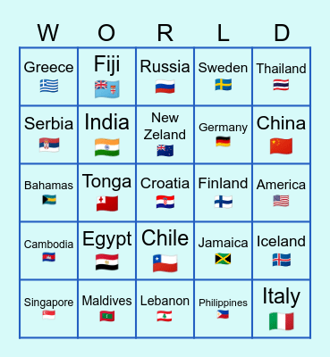 Around the world Bingo Card