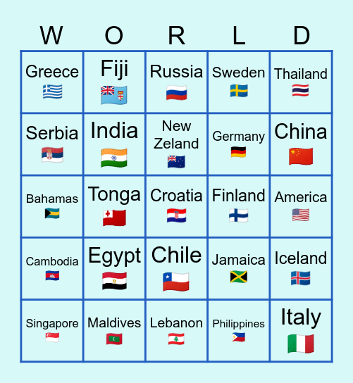 Around the world Bingo Card