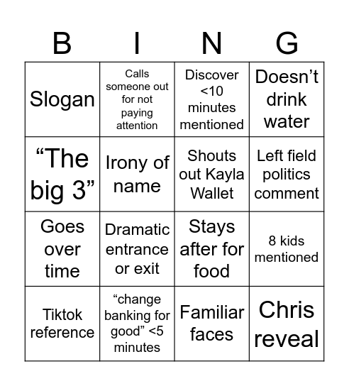 Rich Speech Bingo Card