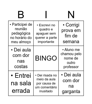 BINGO DAS SITUAÇÕES Bingo Card
