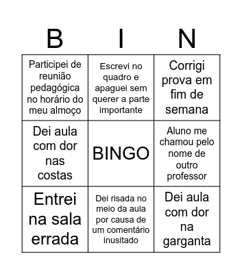 BINGO DAS SITUAÇÕES Bingo Card