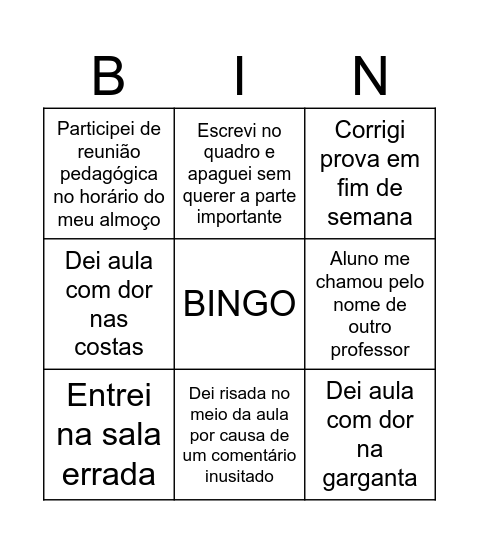 BINGO DAS SITUAÇÕES Bingo Card