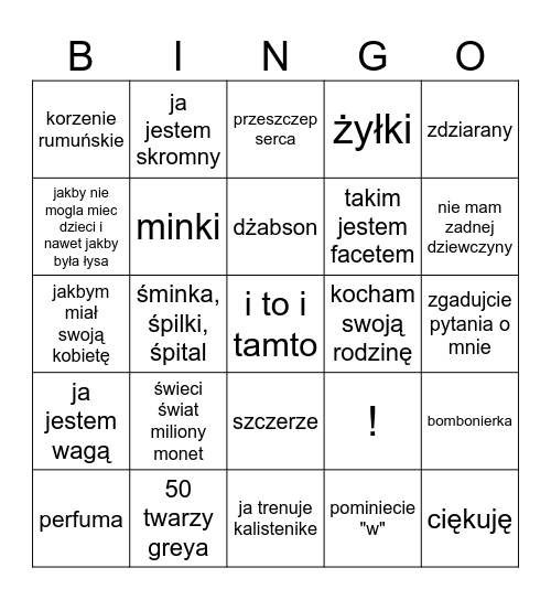 Dżakowe bingo Card