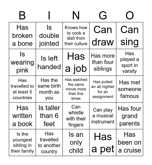Find the Youth Bingo Card