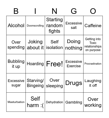 Bad coping mechanism Bingo Card