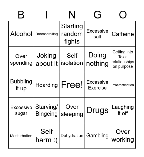 Bad coping mechanism Bingo Card