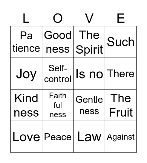 The Fruit of the Spirit Bingo Card