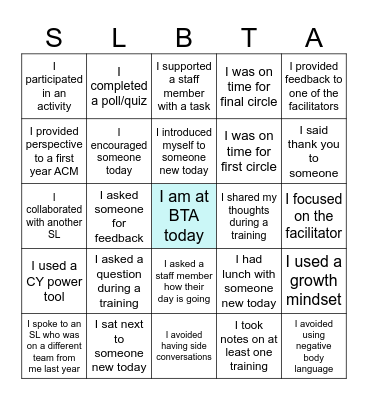 BTA Engagement Bingo Card