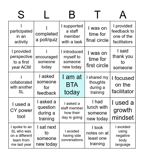 BTA Engagement Bingo Card