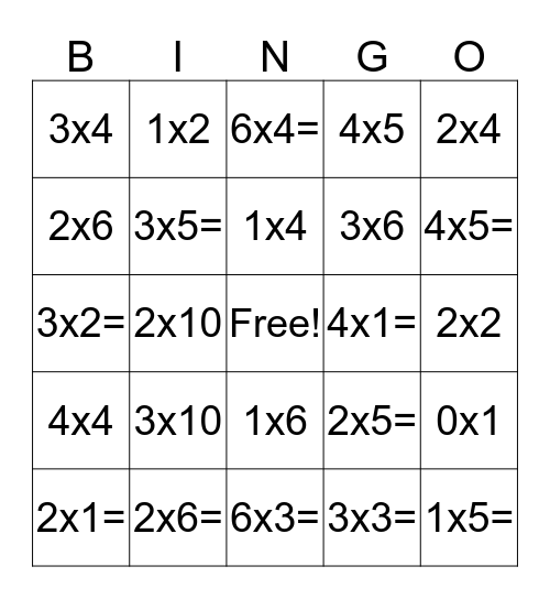 Chapin Elementary Multiplication BINGO Card