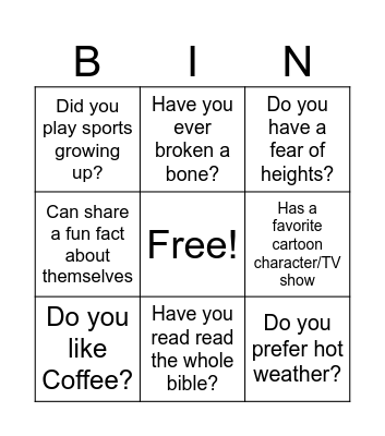 24 Questions Bingo Card