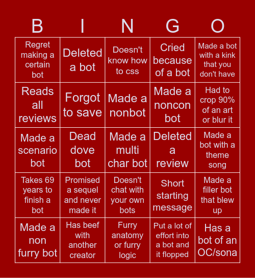 JAI gay furry creator bingo V2 Bingo Card