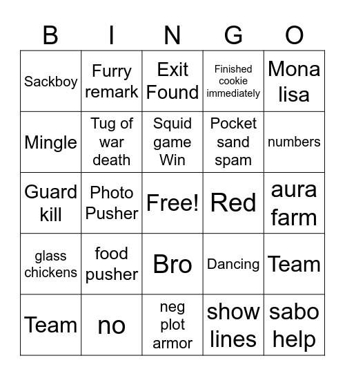 Ink Game Bingo updated Bingo Card